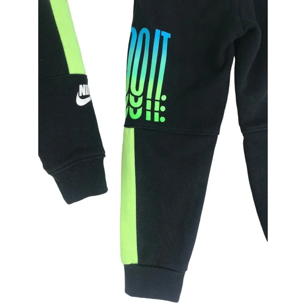 NIKE Hoodie Pants‎ Set Boys Size 4 Black Neon Just Do It Sweat Set - Picture 3 of 8